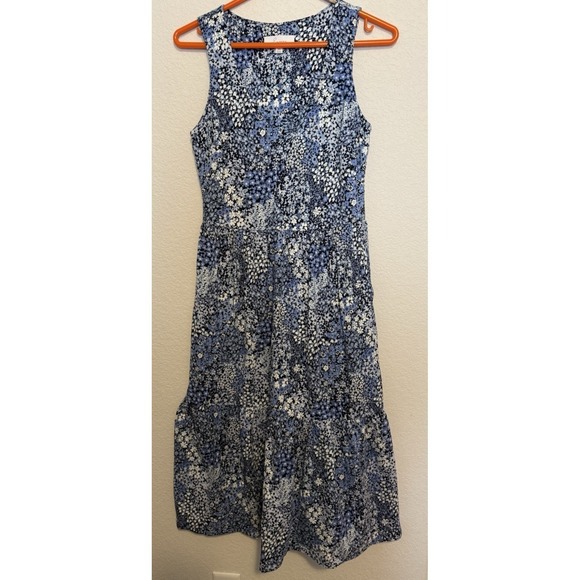 Encore Jeans Dresses & Skirts - LOFT X-Small Blue Floral Sleeveless Tiered Midi Dress Cottagecore Casual